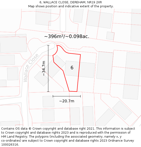 6, WALLACE CLOSE, DEREHAM, NR19 2XR: Plot and title map