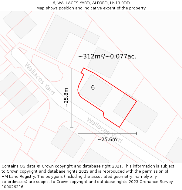 6, WALLACES YARD, ALFORD, LN13 9DD: Plot and title map