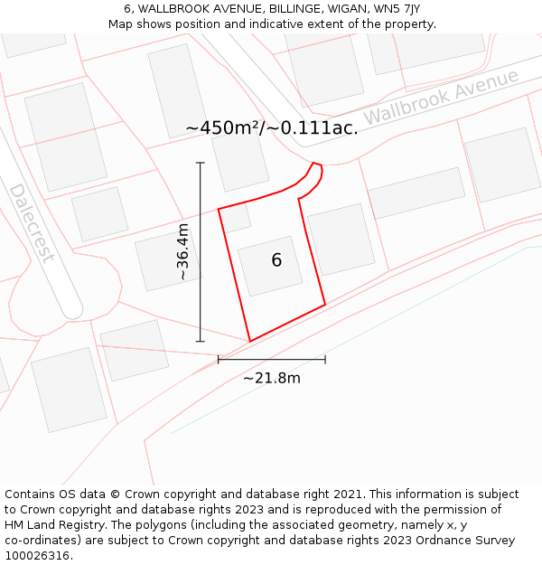 6, WALLBROOK AVENUE, BILLINGE, WIGAN, WN5 7JY: Plot and title map