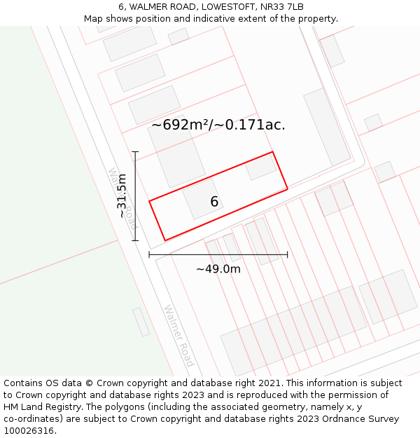 6, WALMER ROAD, LOWESTOFT, NR33 7LB: Plot and title map