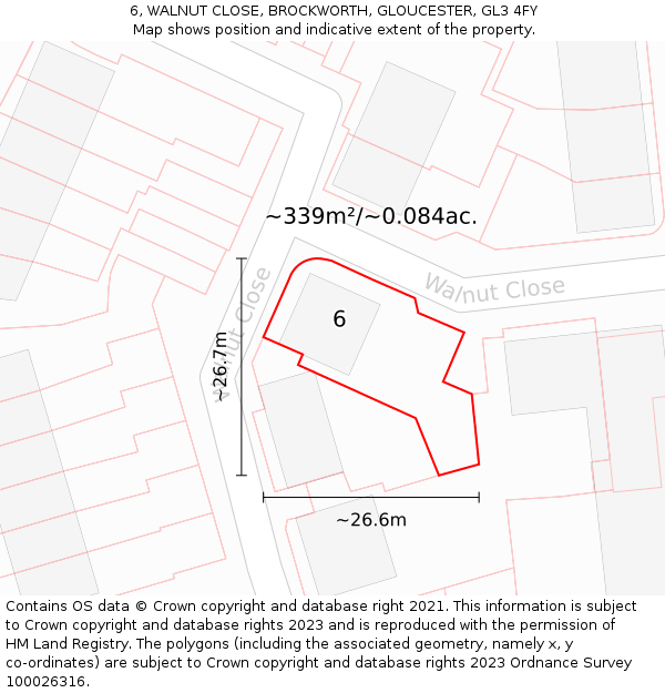 6, WALNUT CLOSE, BROCKWORTH, GLOUCESTER, GL3 4FY: Plot and title map