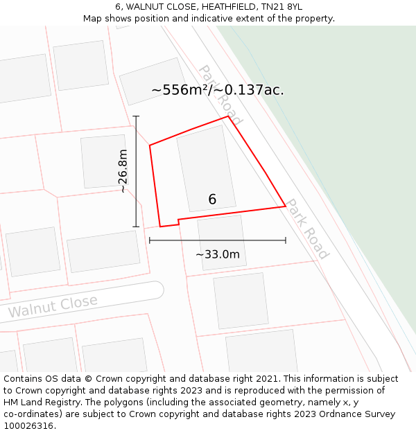 6, WALNUT CLOSE, HEATHFIELD, TN21 8YL: Plot and title map