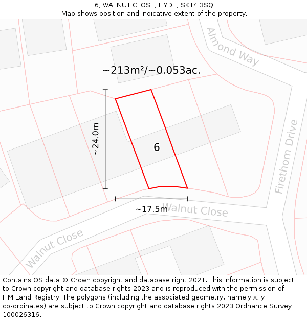 6, WALNUT CLOSE, HYDE, SK14 3SQ: Plot and title map