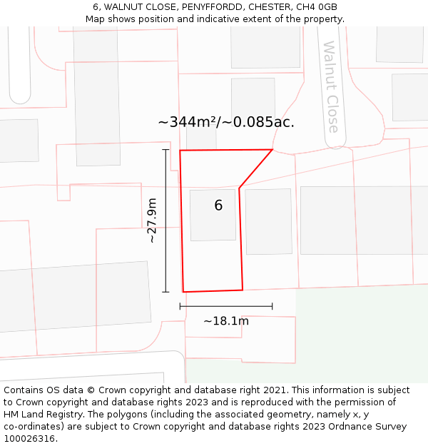 6, WALNUT CLOSE, PENYFFORDD, CHESTER, CH4 0GB: Plot and title map