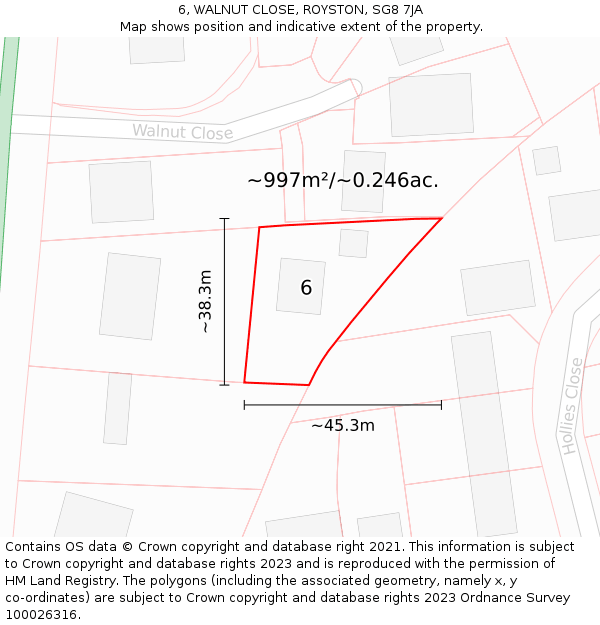 6, WALNUT CLOSE, ROYSTON, SG8 7JA: Plot and title map