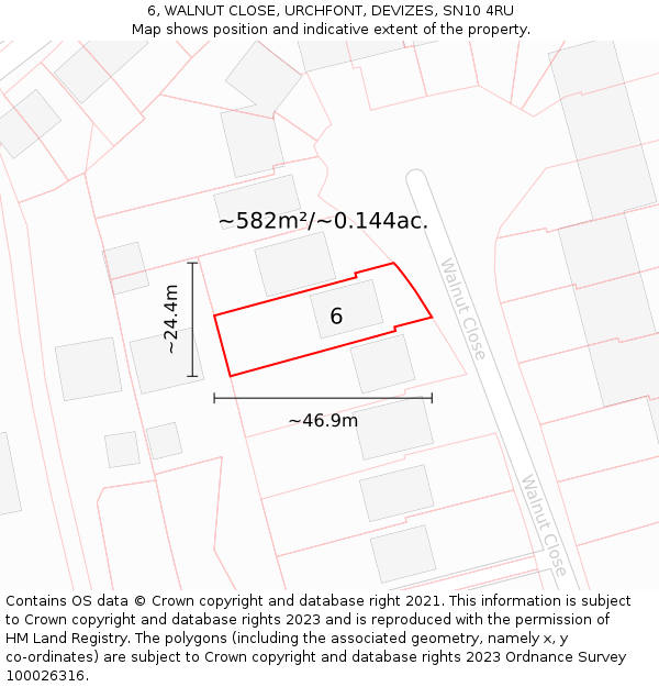 6, WALNUT CLOSE, URCHFONT, DEVIZES, SN10 4RU: Plot and title map