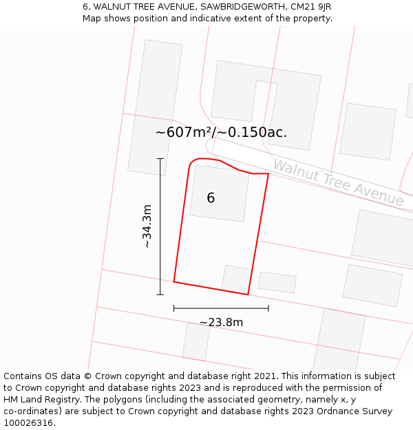 6, WALNUT TREE AVENUE, SAWBRIDGEWORTH, CM21 9JR: Plot and title map