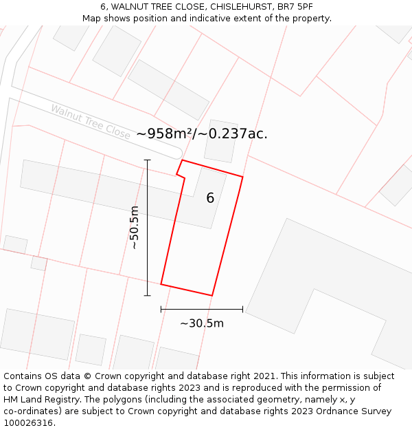 6, WALNUT TREE CLOSE, CHISLEHURST, BR7 5PF: Plot and title map