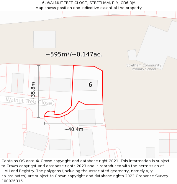 6, WALNUT TREE CLOSE, STRETHAM, ELY, CB6 3JA: Plot and title map