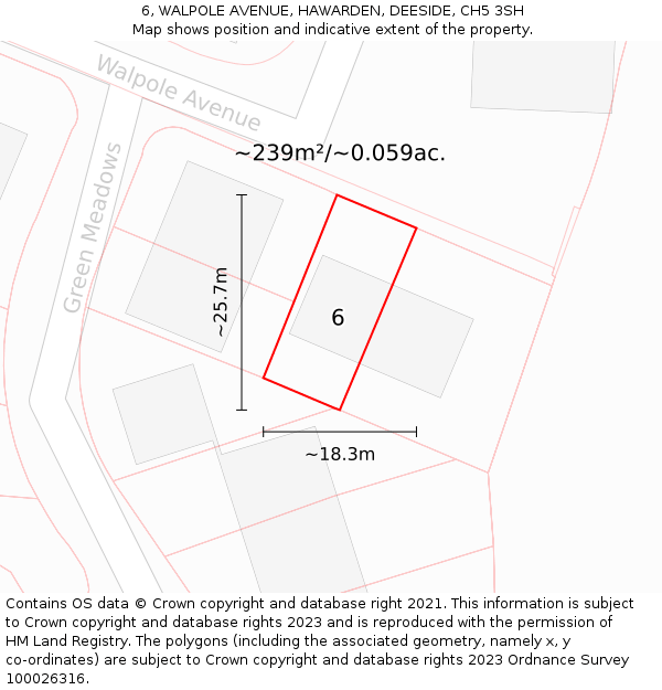 6, WALPOLE AVENUE, HAWARDEN, DEESIDE, CH5 3SH: Plot and title map