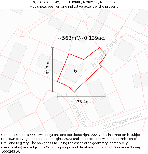 6, WALPOLE WAY, FREETHORPE, NORWICH, NR13 3SX: Plot and title map