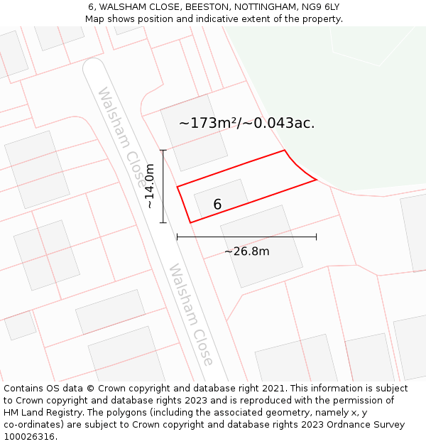 6, WALSHAM CLOSE, BEESTON, NOTTINGHAM, NG9 6LY: Plot and title map