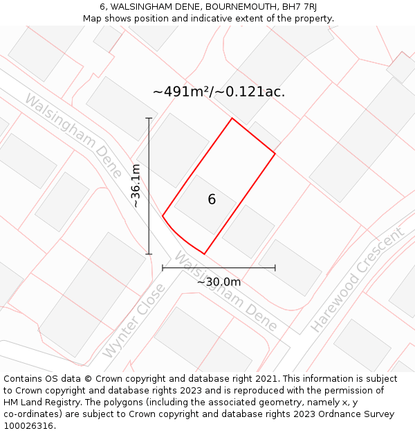 6, WALSINGHAM DENE, BOURNEMOUTH, BH7 7RJ: Plot and title map