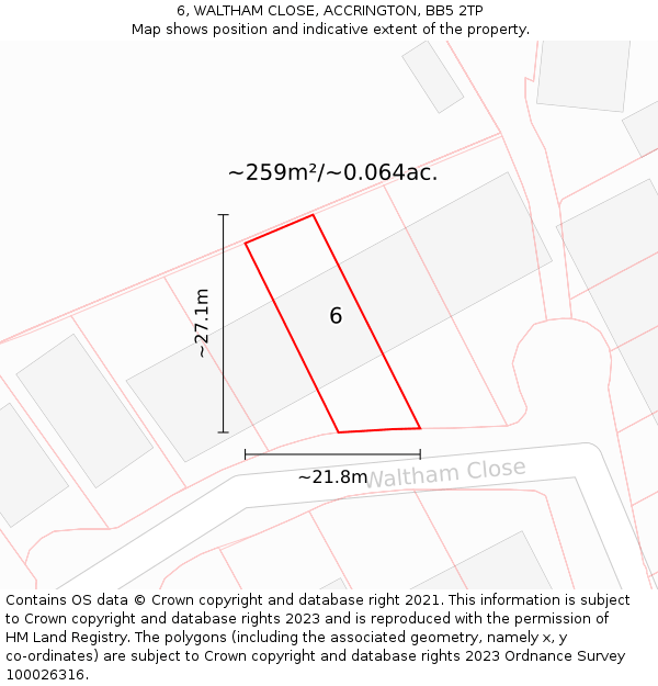 6, WALTHAM CLOSE, ACCRINGTON, BB5 2TP: Plot and title map