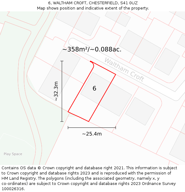 6, WALTHAM CROFT, CHESTERFIELD, S41 0UZ: Plot and title map