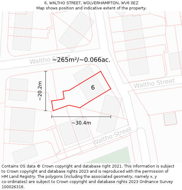 6, WALTHO STREET, WOLVERHAMPTON, WV6 0EZ: Plot and title map