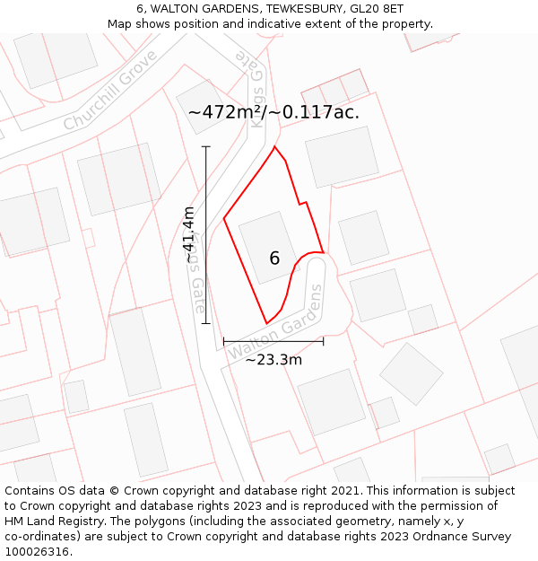 6, WALTON GARDENS, TEWKESBURY, GL20 8ET: Plot and title map
