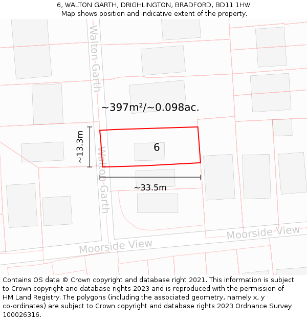 6, WALTON GARTH, DRIGHLINGTON, BRADFORD, BD11 1HW: Plot and title map