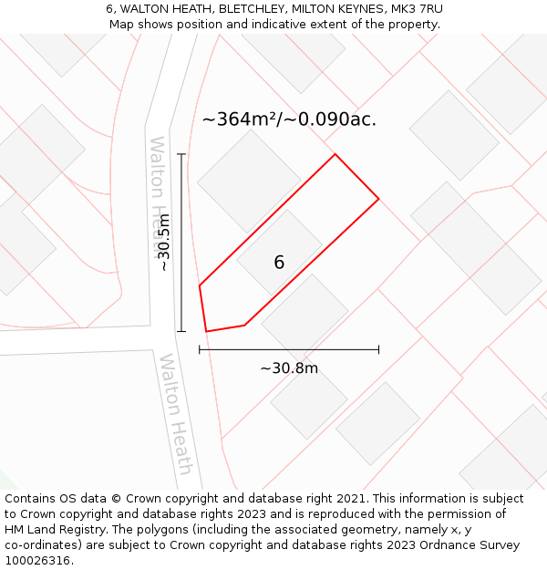 6, WALTON HEATH, BLETCHLEY, MILTON KEYNES, MK3 7RU: Plot and title map