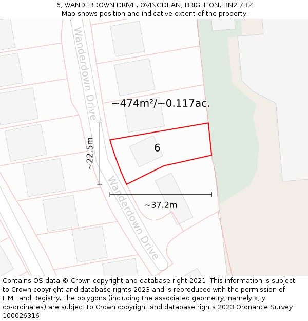 6, WANDERDOWN DRIVE, OVINGDEAN, BRIGHTON, BN2 7BZ: Plot and title map