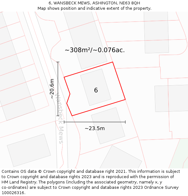 6, WANSBECK MEWS, ASHINGTON, NE63 8QH: Plot and title map