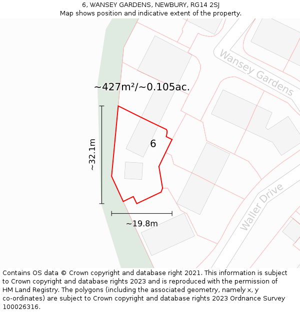 6, WANSEY GARDENS, NEWBURY, RG14 2SJ: Plot and title map