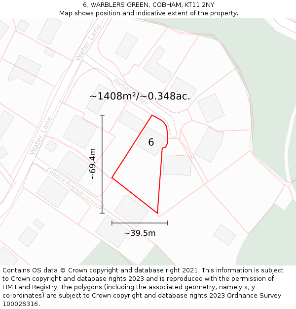 6, WARBLERS GREEN, COBHAM, KT11 2NY: Plot and title map