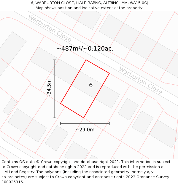 6, WARBURTON CLOSE, HALE BARNS, ALTRINCHAM, WA15 0SJ: Plot and title map