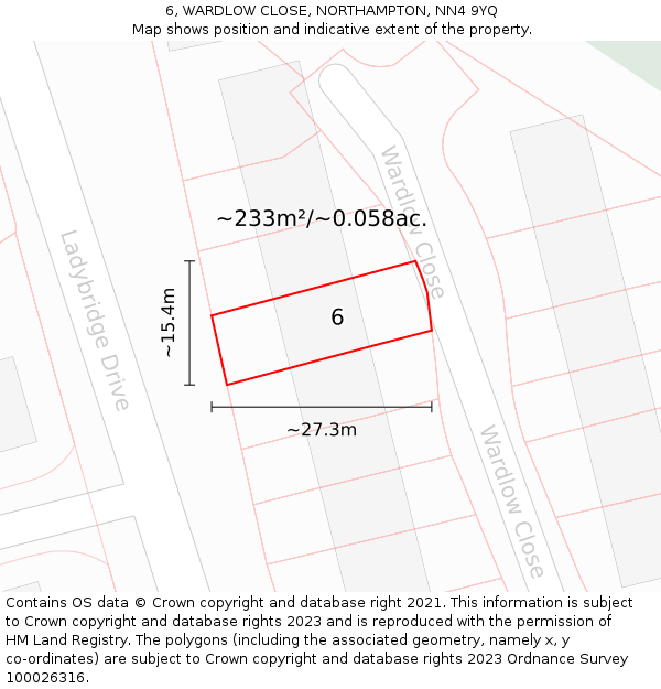 6, WARDLOW CLOSE, NORTHAMPTON, NN4 9YQ: Plot and title map
