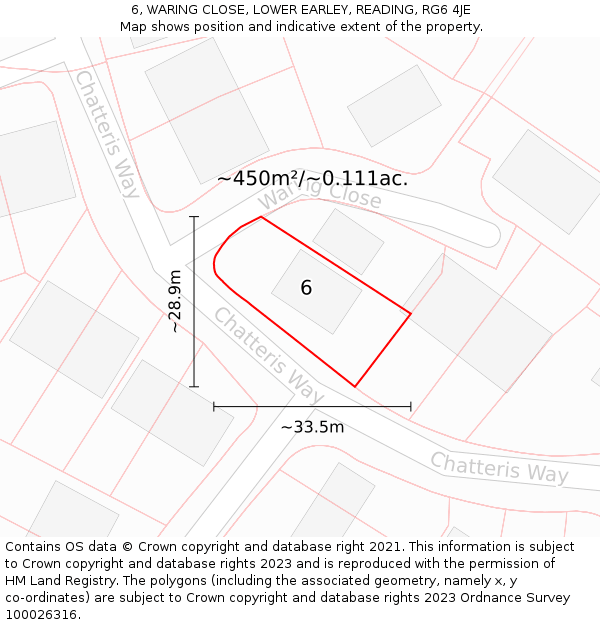 6, WARING CLOSE, LOWER EARLEY, READING, RG6 4JE: Plot and title map