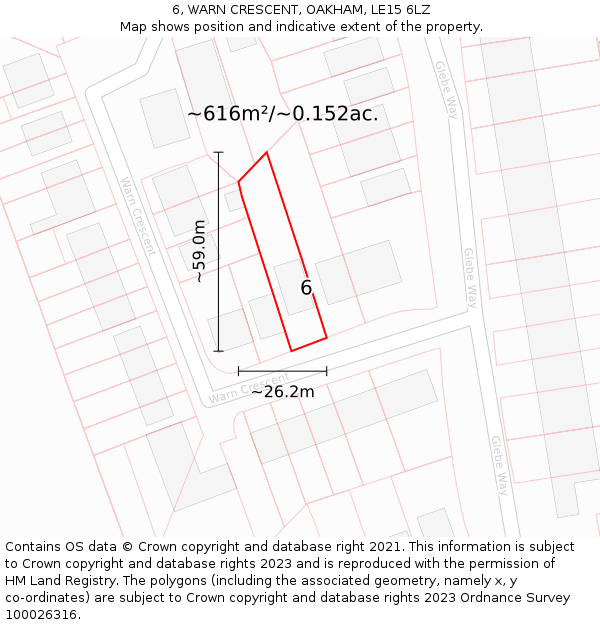 6, WARN CRESCENT, OAKHAM, LE15 6LZ: Plot and title map