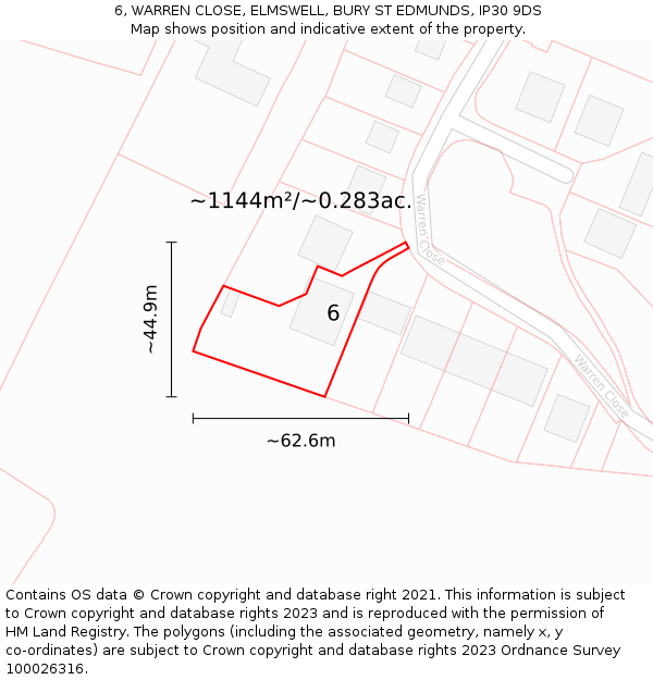 6, WARREN CLOSE, ELMSWELL, BURY ST EDMUNDS, IP30 9DS: Plot and title map