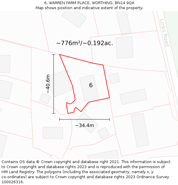 6, WARREN FARM PLACE, WORTHING, BN14 9QA: Plot and title map