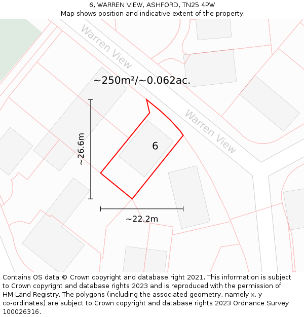 6, WARREN VIEW, ASHFORD, TN25 4PW: Plot and title map
