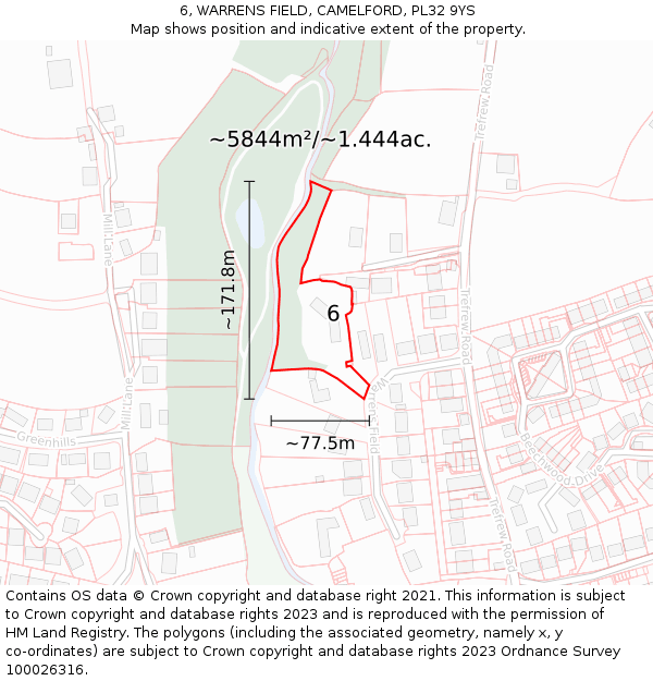 6, WARRENS FIELD, CAMELFORD, PL32 9YS: Plot and title map