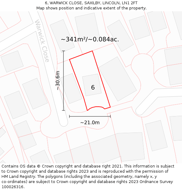 6, WARWICK CLOSE, SAXILBY, LINCOLN, LN1 2FT: Plot and title map