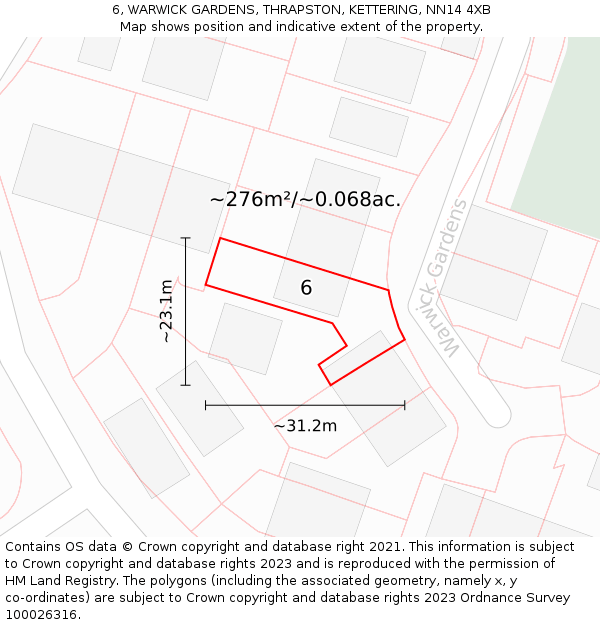 6, WARWICK GARDENS, THRAPSTON, KETTERING, NN14 4XB: Plot and title map