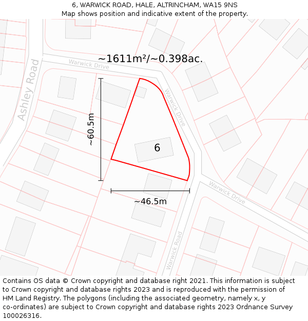 6, WARWICK ROAD, HALE, ALTRINCHAM, WA15 9NS: Plot and title map
