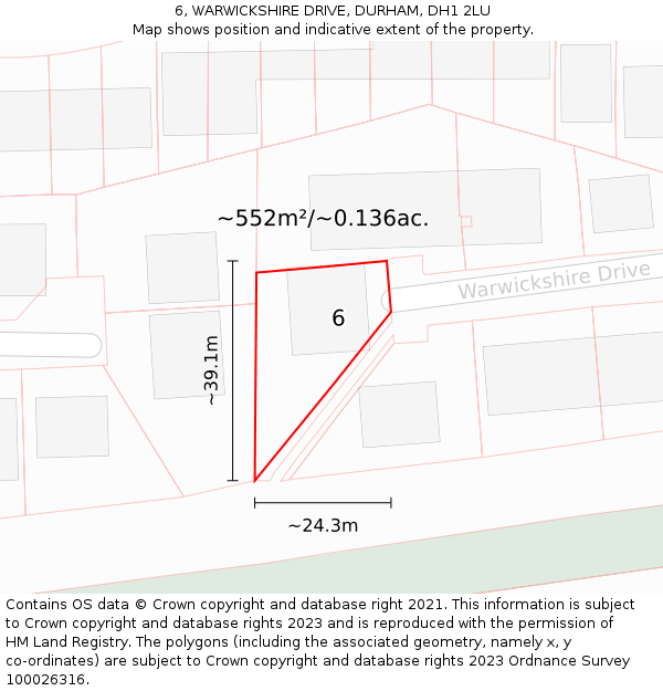 6, WARWICKSHIRE DRIVE, DURHAM, DH1 2LU: Plot and title map