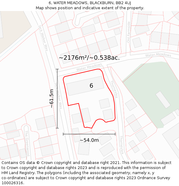 6, WATER MEADOWS, BLACKBURN, BB2 4UJ: Plot and title map