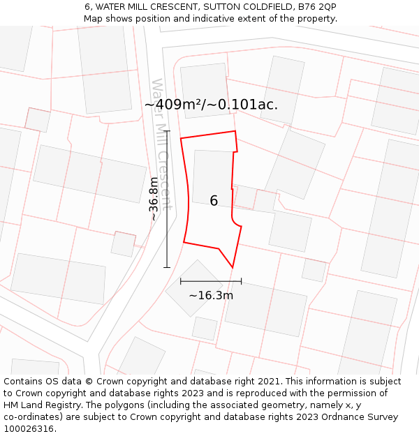 6, WATER MILL CRESCENT, SUTTON COLDFIELD, B76 2QP: Plot and title map