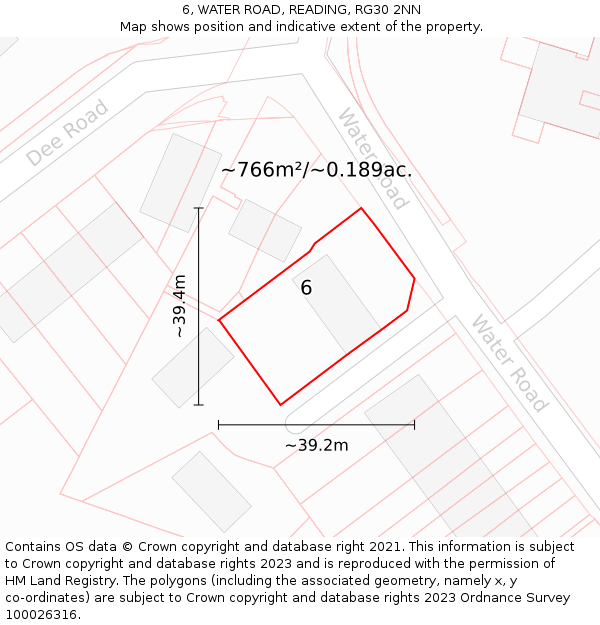 6, WATER ROAD, READING, RG30 2NN: Plot and title map