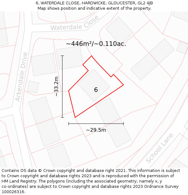 6, WATERDALE CLOSE, HARDWICKE, GLOUCESTER, GL2 4JB: Plot and title map