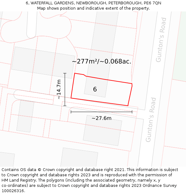 6, WATERFALL GARDENS, NEWBOROUGH, PETERBOROUGH, PE6 7QN: Plot and title map