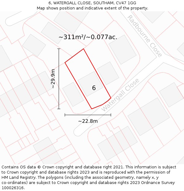 6, WATERGALL CLOSE, SOUTHAM, CV47 1GG: Plot and title map