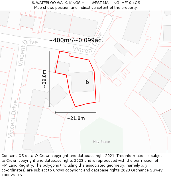 6, WATERLOO WALK, KINGS HILL, WEST MALLING, ME19 4QS: Plot and title map