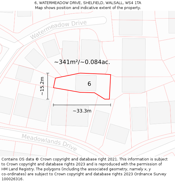 6, WATERMEADOW DRIVE, SHELFIELD, WALSALL, WS4 1TA: Plot and title map