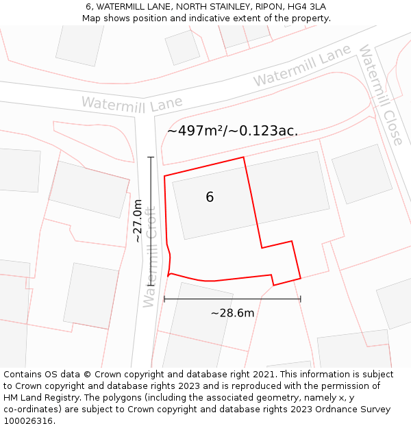 6, WATERMILL LANE, NORTH STAINLEY, RIPON, HG4 3LA: Plot and title map