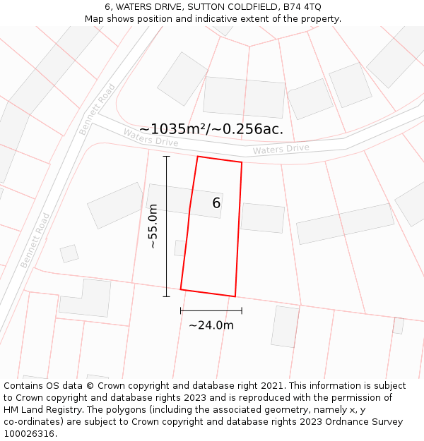 6, WATERS DRIVE, SUTTON COLDFIELD, B74 4TQ: Plot and title map