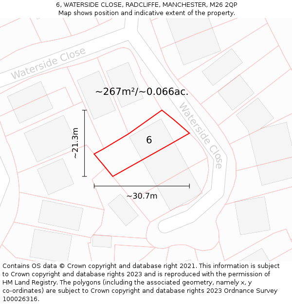 6, WATERSIDE CLOSE, RADCLIFFE, MANCHESTER, M26 2QP: Plot and title map